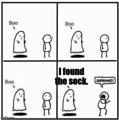 Ghost Boo | i found the sock. | image tagged in ghost boo | made w/ Imgflip meme maker