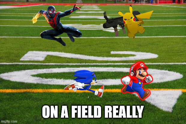 Football field | ON A FIELD REALLY | image tagged in football field | made w/ Imgflip meme maker
