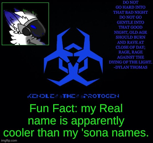 Real name... | Fun Fact: my Real name is apparently cooler than my 'sona names. | image tagged in kendle's announcement template | made w/ Imgflip meme maker