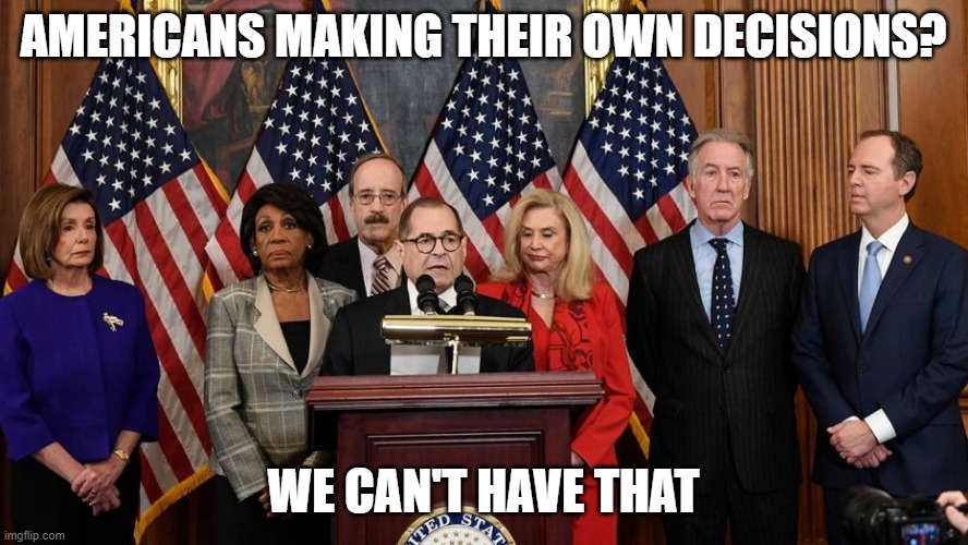 House Democrats | AMERICANS MAKING THEIR OWN DECISIONS? WE CAN'T HAVE THAT | image tagged in house democrats | made w/ Imgflip meme maker