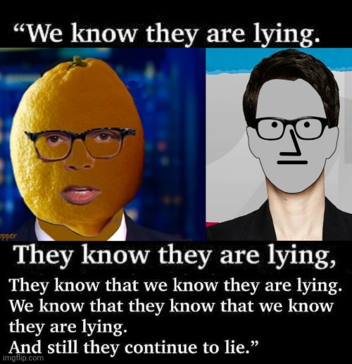 Con Lemon and Madcow lying | image tagged in rachel maddow | made w/ Imgflip meme maker