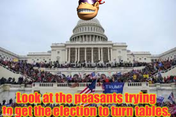 SurlyKong69 meets the Capitol rioters. | Look at the peasants trying to get the election to turn tables. | image tagged in capitol on january 6,surlykong69,memes,january,6th | made w/ Imgflip meme maker