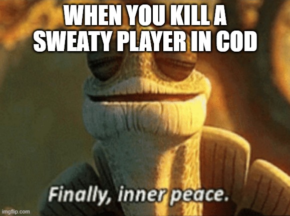 Finally, inner peace. |  WHEN YOU KILL A SWEATY PLAYER IN COD | image tagged in finally inner peace,cod,call of duty,sweaty,player | made w/ Imgflip meme maker