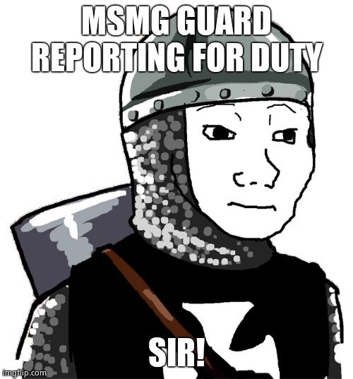 Crusader |  MSMG GUARD REPORTING FOR DUTY; SIR! | image tagged in crusader | made w/ Imgflip meme maker