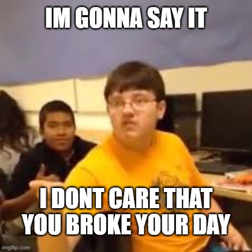 IM GONNA SAY IT I DONT CARE THAT YOU BROKE YOUR DAY | image tagged in im gonna say it | made w/ Imgflip meme maker