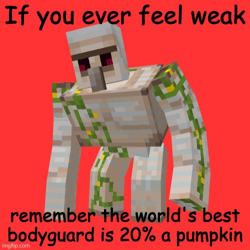 Its true | If you ever feel weak; remember the world's best bodyguard is 20% a pumpkin | image tagged in minecraft,pumpkin | made w/ Imgflip meme maker