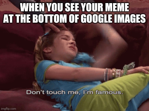 Don't Touch me I'm famous | WHEN YOU SEE YOUR MEME AT THE BOTTOM OF GOOGLE IMAGES | image tagged in don't touch me i'm famous,memes | made w/ Imgflip meme maker