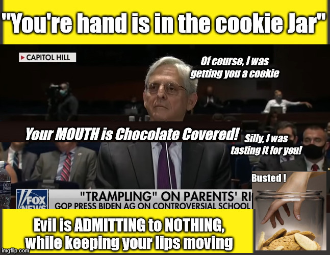 Garland's Hand IN THE Cookie Jar....How EVIL speaKS | image tagged in pathological liar,garland,deep state | made w/ Imgflip meme maker