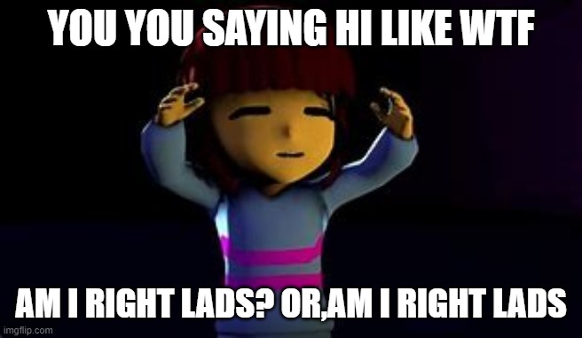 Am I right lads or, am I right lads | YOU YOU SAYING HI LIKE WTF AM I RIGHT LADS? OR,AM I RIGHT LADS | image tagged in am i right lads or am i right lads | made w/ Imgflip meme maker