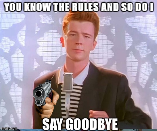 YOU KNOW THE RULES AND SO DO I; SAY GOODBYE | image tagged in memes | made w/ Imgflip meme maker