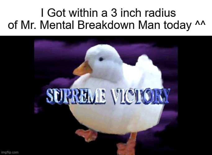 I also found out that he plays the Bass ^^ | I Got within a 3 inch radius of Mr. Mental Breakdown Man today ^^ | image tagged in blank white template,supreme victory duck | made w/ Imgflip meme maker