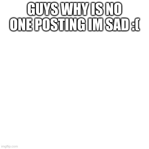 pls post... :( | GUYS WHY IS NO ONE POSTING IM SAD :( | image tagged in memes,blank transparent square | made w/ Imgflip meme maker