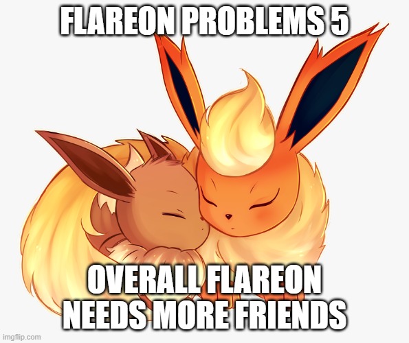 the final problem | FLAREON PROBLEMS 5; OVERALL FLAREON NEEDS MORE FRIENDS | image tagged in flareon problems | made w/ Imgflip meme maker