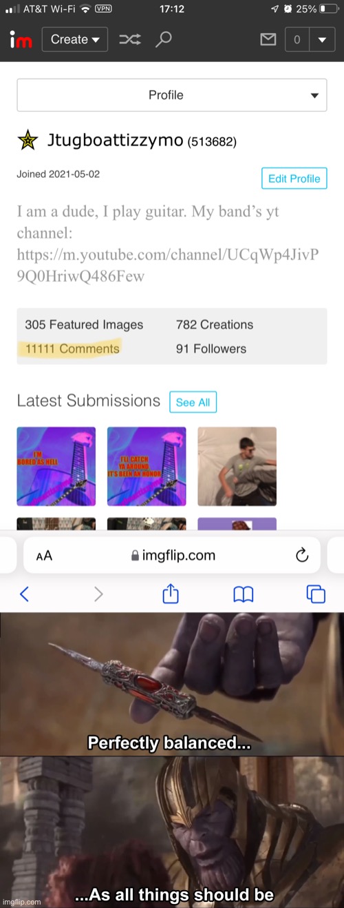 11111 baby | image tagged in thanos perfectly balanced as all things should be | made w/ Imgflip meme maker