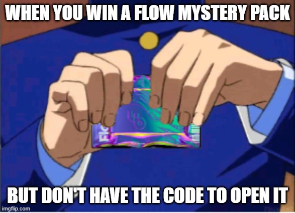 Flow | WHEN YOU WIN A FLOW MYSTERY PACK; BUT DON'T HAVE THE CODE TO OPEN IT | image tagged in nft,mystery | made w/ Imgflip meme maker