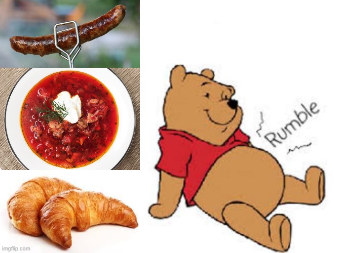 image tagged in bratwurst,croissant,tummy rumble | made w/ Imgflip meme maker