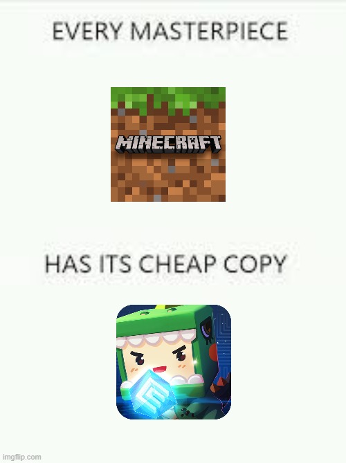 miniworld is just 'free minecraft' | image tagged in every masterpiece has its cheap copy | made w/ Imgflip meme maker