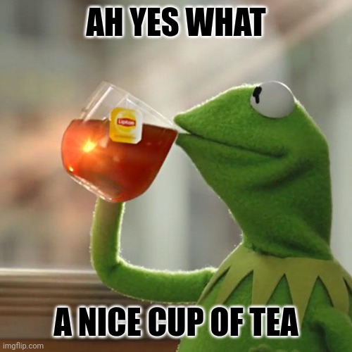 But That's None Of My Business | AH YES WHAT; A NICE CUP OF TEA | image tagged in memes,but that's none of my business,kermit the frog | made w/ Imgflip meme maker