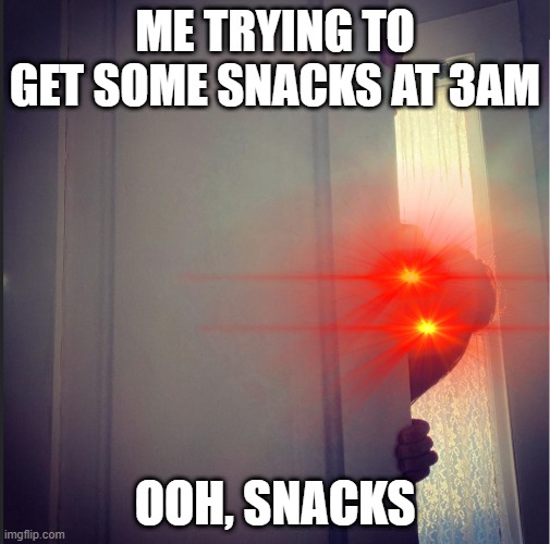 lol |  ME TRYING TO GET SOME SNACKS AT 3AM; OOH, SNACKS | image tagged in laser eyes | made w/ Imgflip meme maker