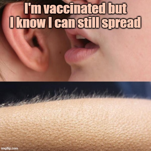 Whisper and Goosebumps | I'm vaccinated but I know I can still spread | image tagged in whisper and goosebumps | made w/ Imgflip meme maker