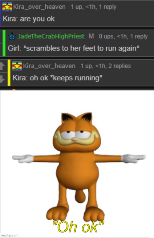 "Oh ok" | image tagged in garfield t-pose | made w/ Imgflip meme maker