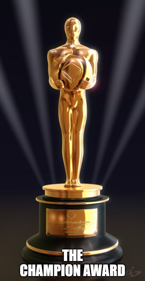the winner is | THE CHAMPION AWARD | image tagged in hypocrite actors | made w/ Imgflip meme maker