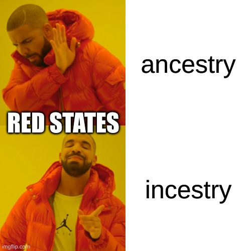 political? or cultural? | ancestry; RED STATES; incestry | image tagged in memes,drake hotline bling,hillbilly,incest,ancestry,red states | made w/ Imgflip meme maker