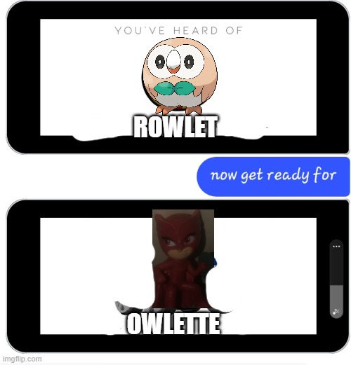 e(mod note: I don’t like PJ masks I’m too old for it?)(another mod note wtf?)
(Mod note 3: sorry that’s just my preference?) | ROWLET; OWLETTE | image tagged in you've heard of central african republic now get ready for | made w/ Imgflip meme maker