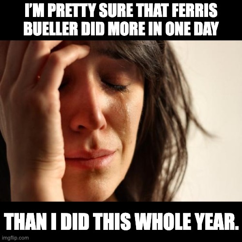 Bueller | I’M PRETTY SURE THAT FERRIS BUELLER DID MORE IN ONE DAY; THAN I DID THIS WHOLE YEAR. | image tagged in memes,first world problems | made w/ Imgflip meme maker