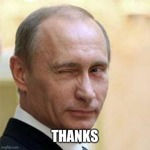 Putin Winking | THANKS | image tagged in putin winking | made w/ Imgflip meme maker