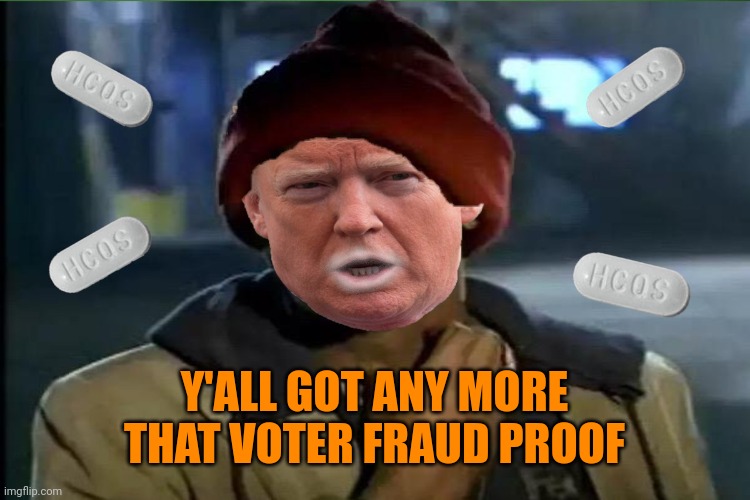 Proof needs to be proven doesn't it? | Y'ALL GOT ANY MORE THAT VOTER FRAUD PROOF | image tagged in y'all got any more of that | made w/ Imgflip meme maker