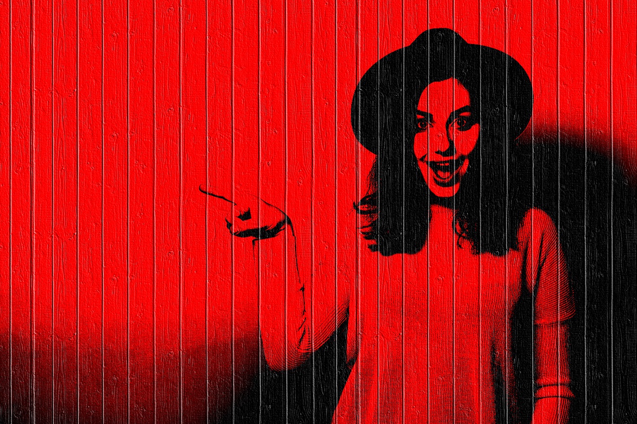 Red fence woman pointing Blank Meme Template