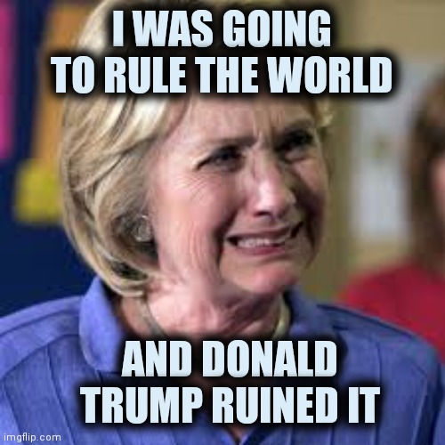 Crying Hillary Clinton | I WAS GOING TO RULE THE WORLD AND DONALD TRUMP RUINED IT | image tagged in crying hillary clinton | made w/ Imgflip meme maker