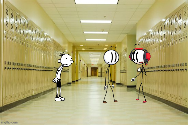 greg the new kid | image tagged in high school hallway | made w/ Imgflip meme maker