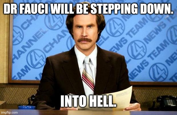 BREAKING NEWS | DR FAUCI WILL BE STEPPING DOWN. INTO HELL. | image tagged in breaking news | made w/ Imgflip meme maker