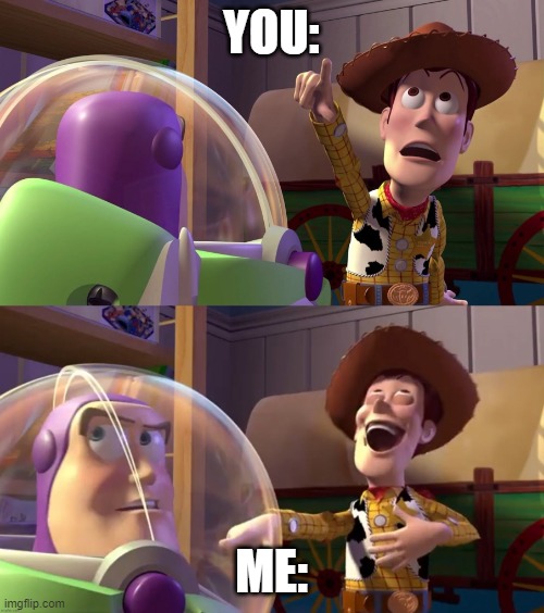 Toy Story funny scene | YOU: ME: | image tagged in toy story funny scene | made w/ Imgflip meme maker
