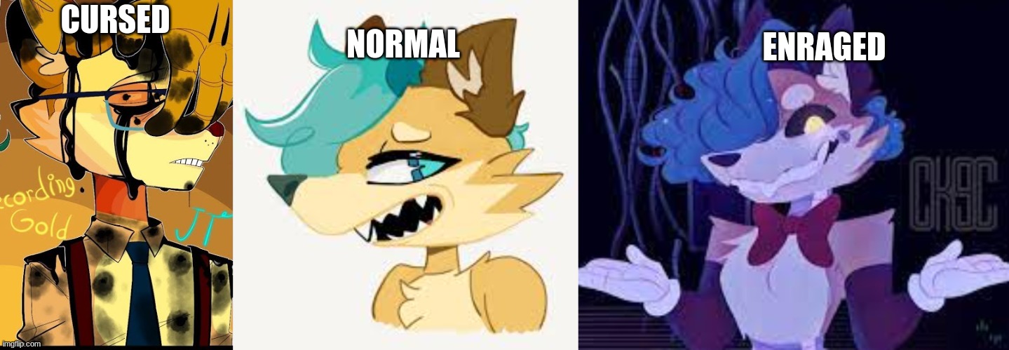 the 3 side of Chaos!Canine | NORMAL; ENRAGED; CURSED | made w/ Imgflip meme maker