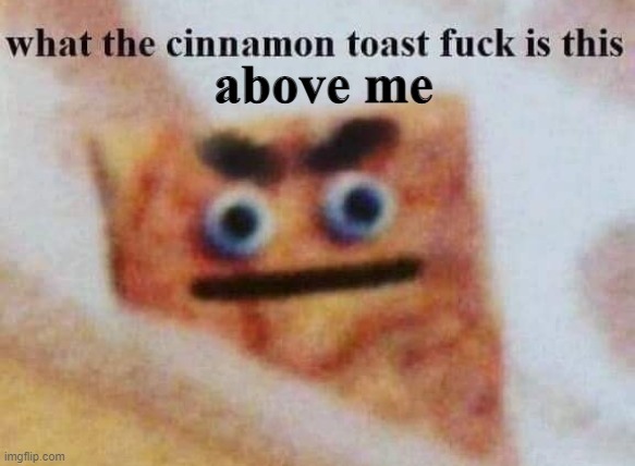 what the cinnamon toast f^%$ is this | above me | image tagged in what the cinnamon toast f is this | made w/ Imgflip meme maker
