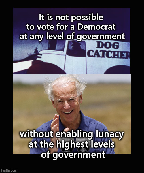 It is not possible  to vote for a Democrat  at any level of government | It is not possible 
to vote for a Democrat 
at any level of government; without enabling lunacy 
at the highest levels 
of government | image tagged in democrats,joe biden | made w/ Imgflip meme maker