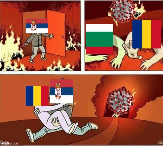 Serbia, the Romania Saviours! (Serbia helping Romania from COVID while Bulgaria has failed the battle against the Wuhan Virus) | image tagged in you can only save one from fire,serbia,romania,bulgaria,coronavirus,covid-19 | made w/ Imgflip meme maker