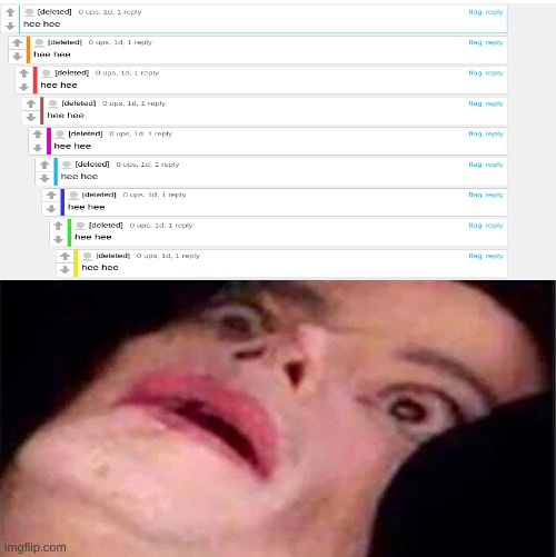 Heehee | image tagged in scared michael jackson | made w/ Imgflip meme maker