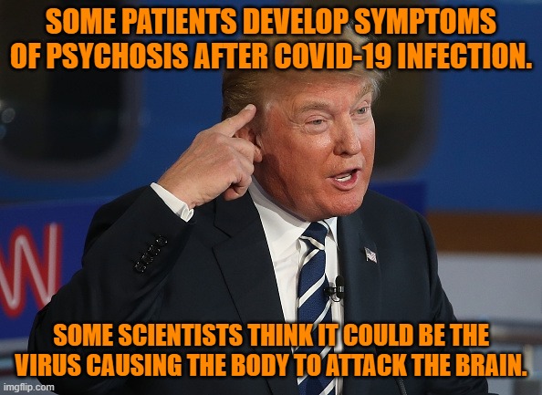 A Mind is a terrible thing to be attacked by a waist! | SOME PATIENTS DEVELOP SYMPTOMS OF PSYCHOSIS AFTER COVID-19 INFECTION. SOME SCIENTISTS THINK IT COULD BE THE VIRUS CAUSING THE BODY TO ATTACK THE BRAIN. | image tagged in politics | made w/ Imgflip meme maker