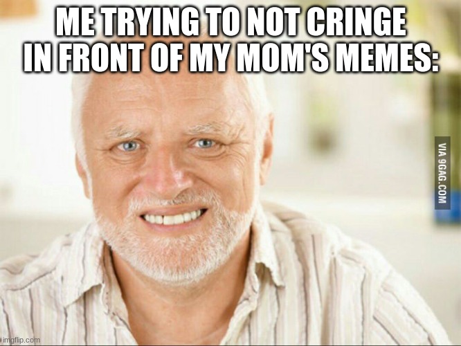 no title | ME TRYING TO NOT CRINGE IN FRONT OF MY MOM'S MEMES: | image tagged in fake smile,tee hee | made w/ Imgflip meme maker