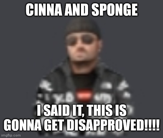 terrorist drip | CINNA AND SPONGE; I SAID IT, THIS IS GONNA GET DISAPPROVED!!!! | image tagged in terrorist drip | made w/ Imgflip meme maker