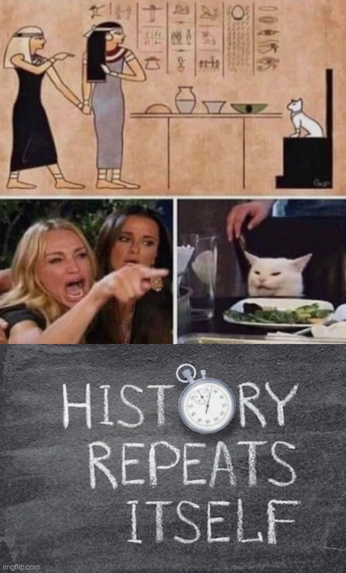 They've been beefing since then. . . | image tagged in history repeats itself,beef,woman yelling at cat,memes | made w/ Imgflip meme maker