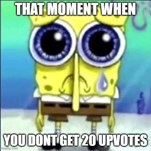 Sad Memes #1 | THAT MOMENT WHEN; YOU DONT GET 20 UPVOTES | image tagged in sad spongebob | made w/ Imgflip meme maker