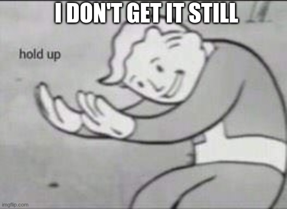 Fallout Hold Up | I DON'T GET IT STILL | image tagged in fallout hold up | made w/ Imgflip meme maker