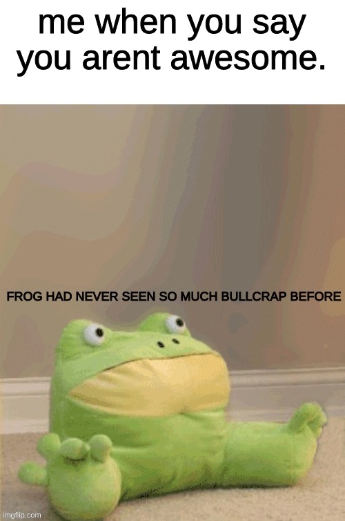 BS frog | me when you say you arent awesome. | image tagged in bs frog | made w/ Imgflip meme maker