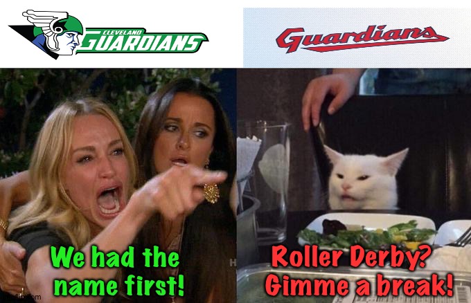 Interesting to see how this turns out...or not... | Roller Derby?  
Gimme a break! We had the 
name first! | image tagged in memes,woman yelling at cat | made w/ Imgflip meme maker