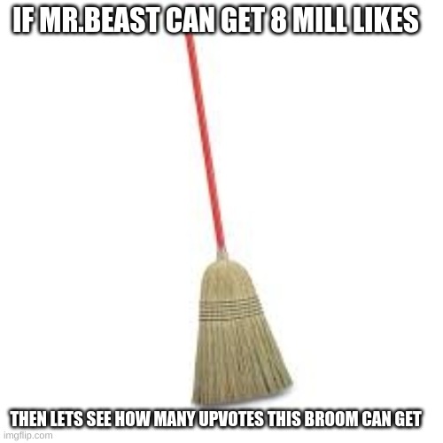 Broom | IF MR.BEAST CAN GET 8 MILL LIKES; THEN LETS SEE HOW MANY UPVOTES THIS BROOM CAN GET | image tagged in broom | made w/ Imgflip meme maker